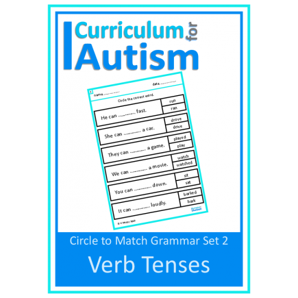 Verb Tenses Grammar Worksheets, Circle to Match